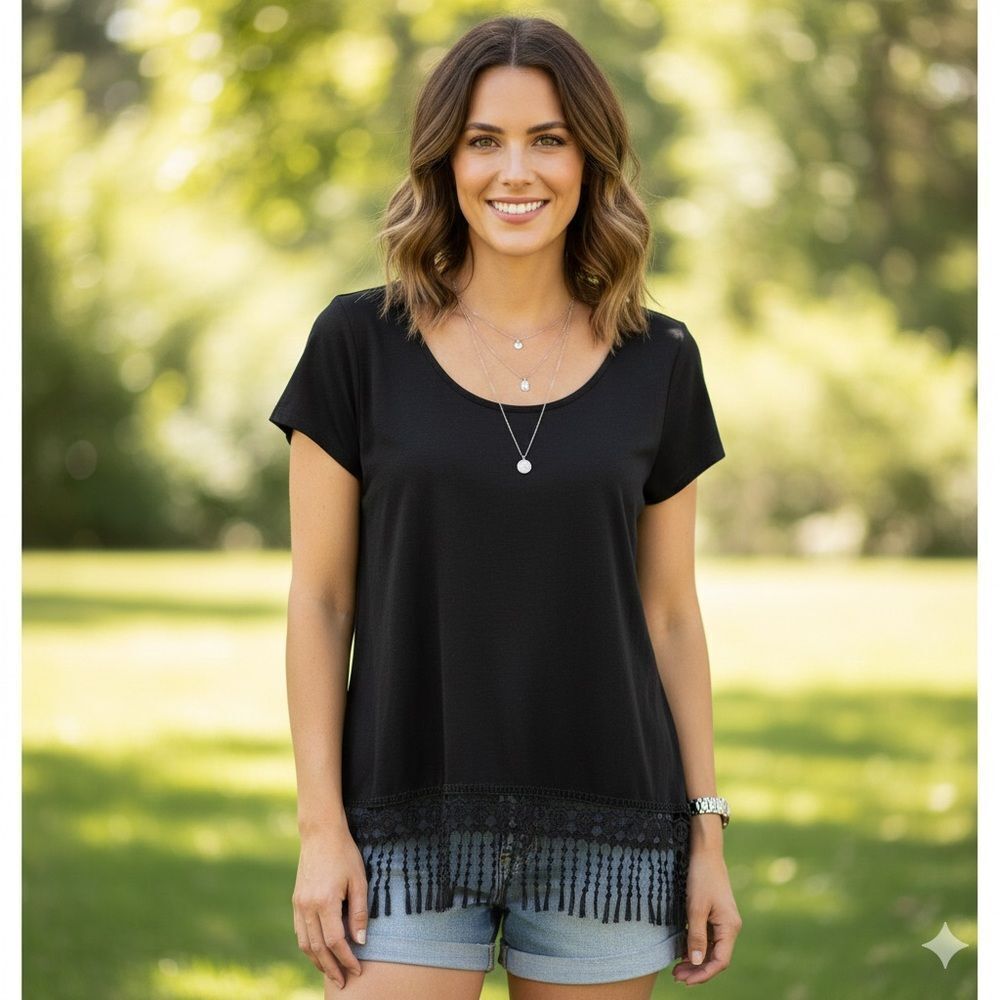 Adore Me Lace Trim Black Top Size M‎